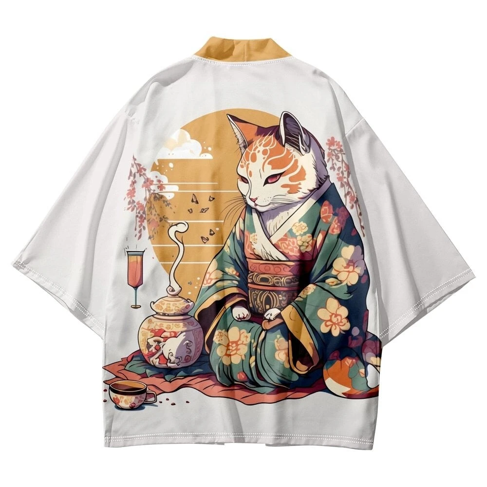 Apparel Anime Cat In Kimono Unisex Kimono Collection - Image 2