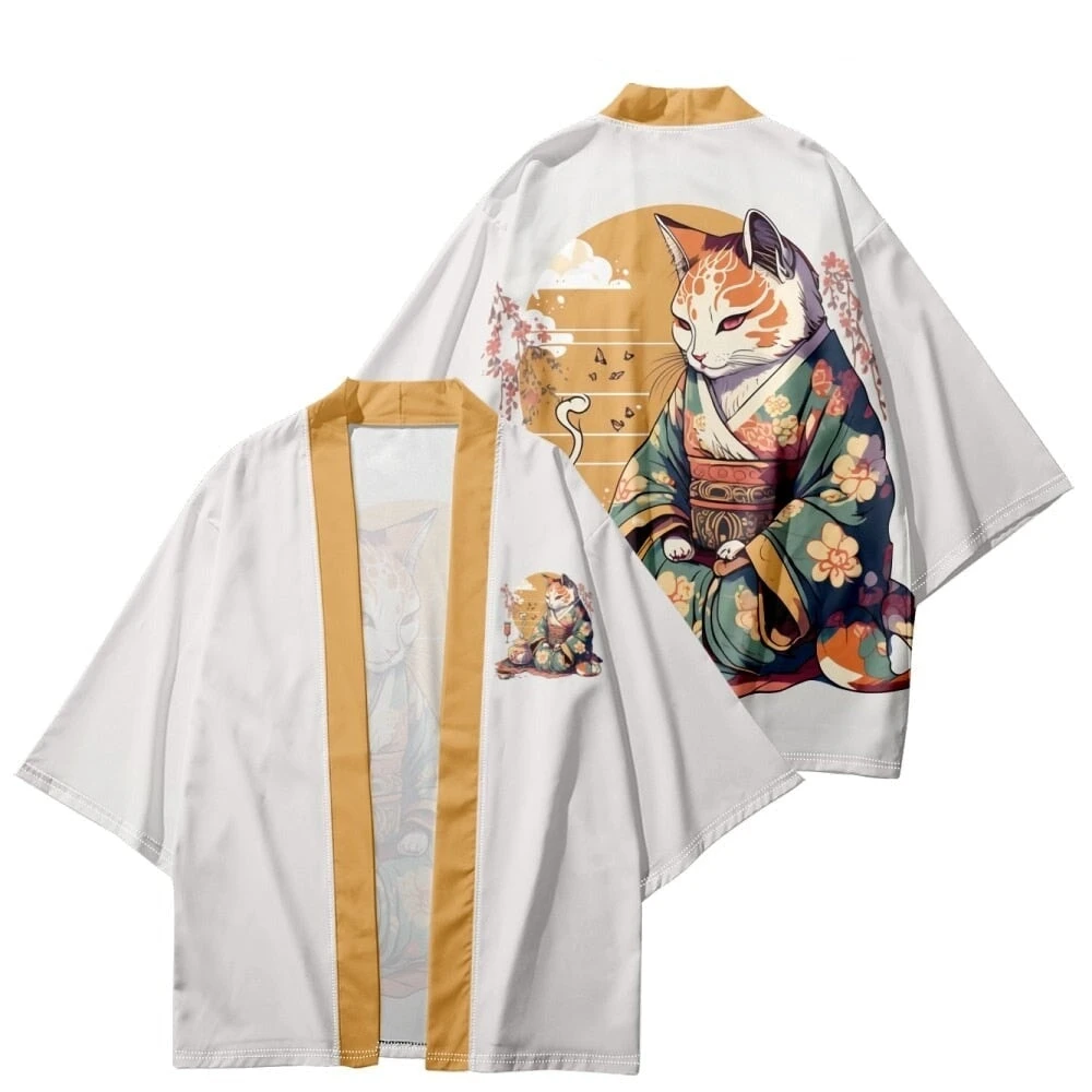 Apparel Anime Cat In Kimono Unisex Kimono Collection