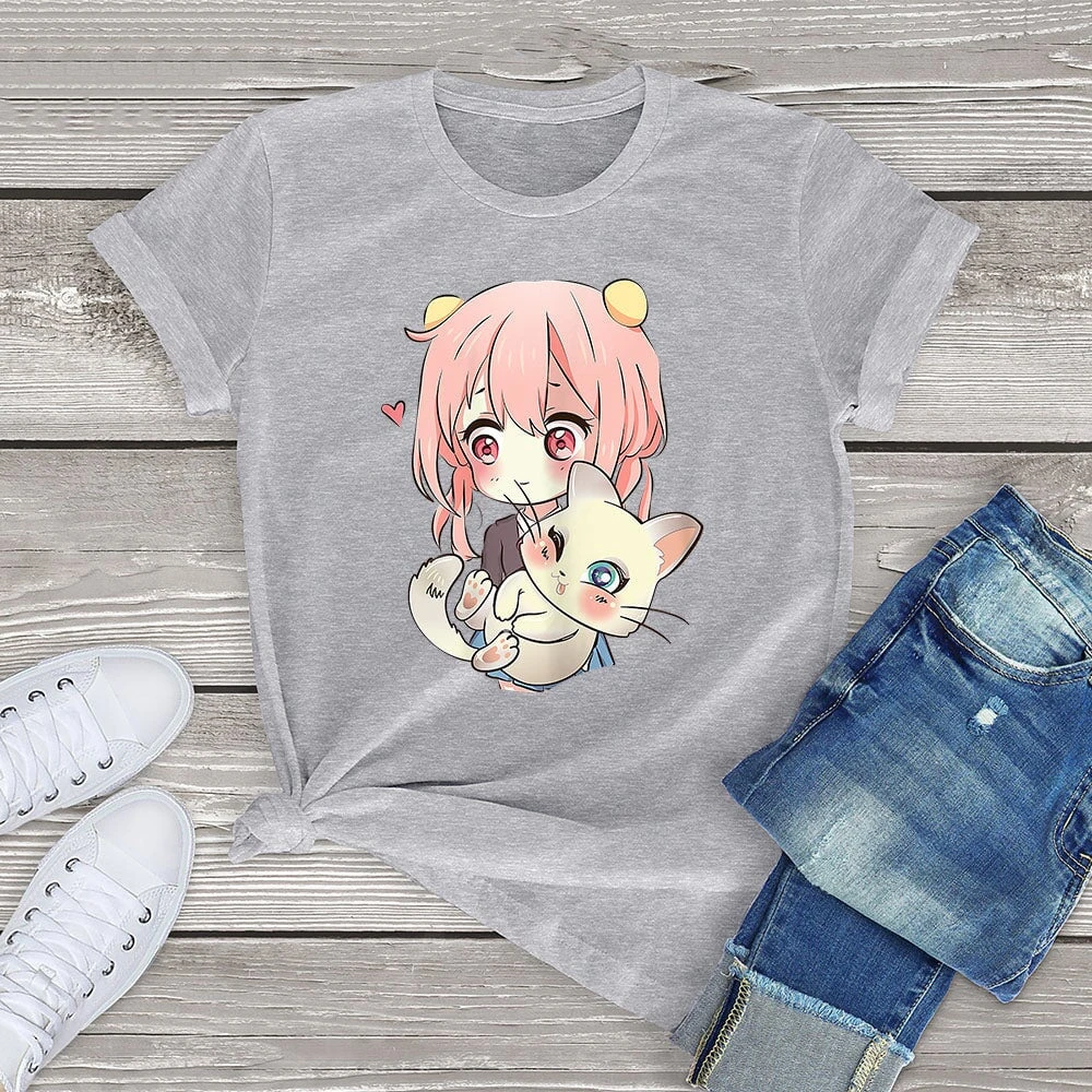 Apparel Anime Kawaii Girl Cuddling Cat Unisex Tee - Image 5
