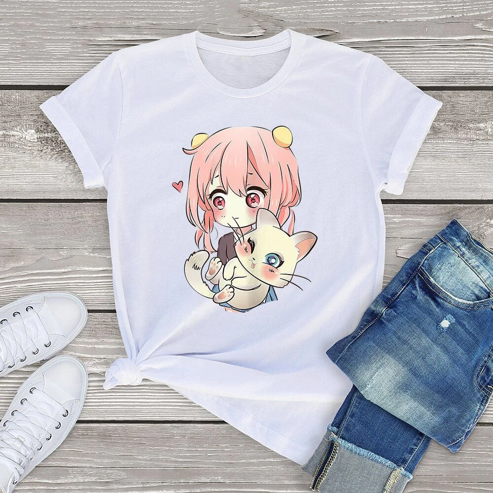 Apparel Anime Kawaii Girl Cuddling Cat Unisex Tee