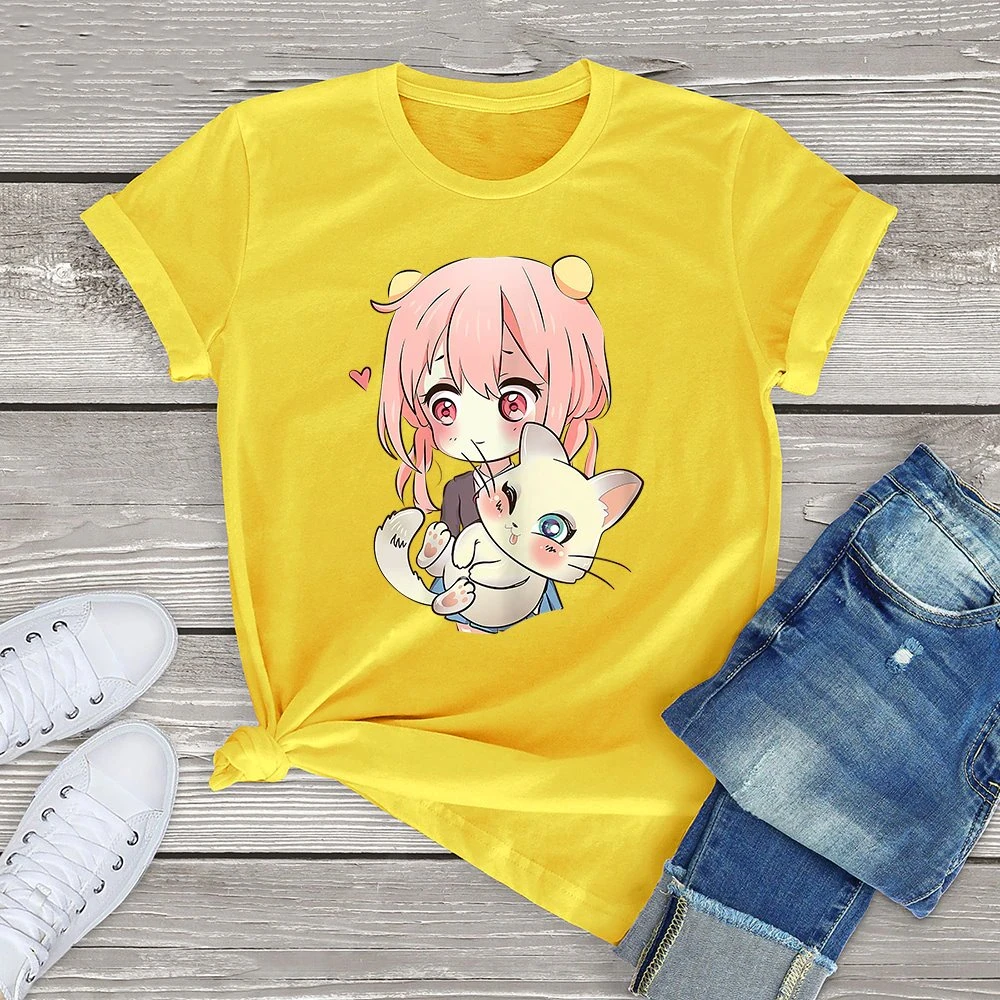 Apparel Anime Kawaii Girl Cuddling Cat Unisex Tee - Image 7
