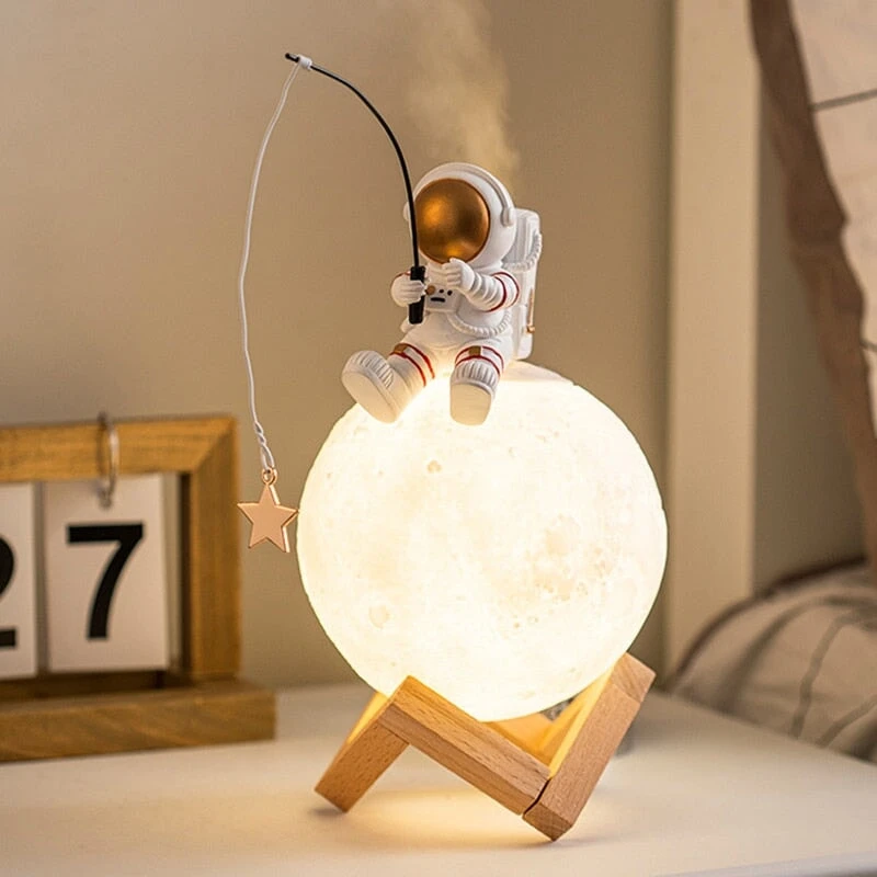 Astronaut Fishing Star On Glowing Moon Humidifier Diffuser Night Light - Image 3