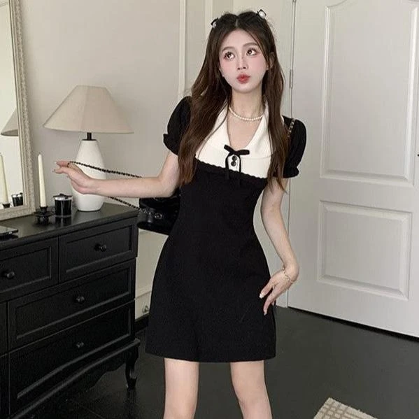 Apparel Black And White French Style Vintage Dress - Image 7