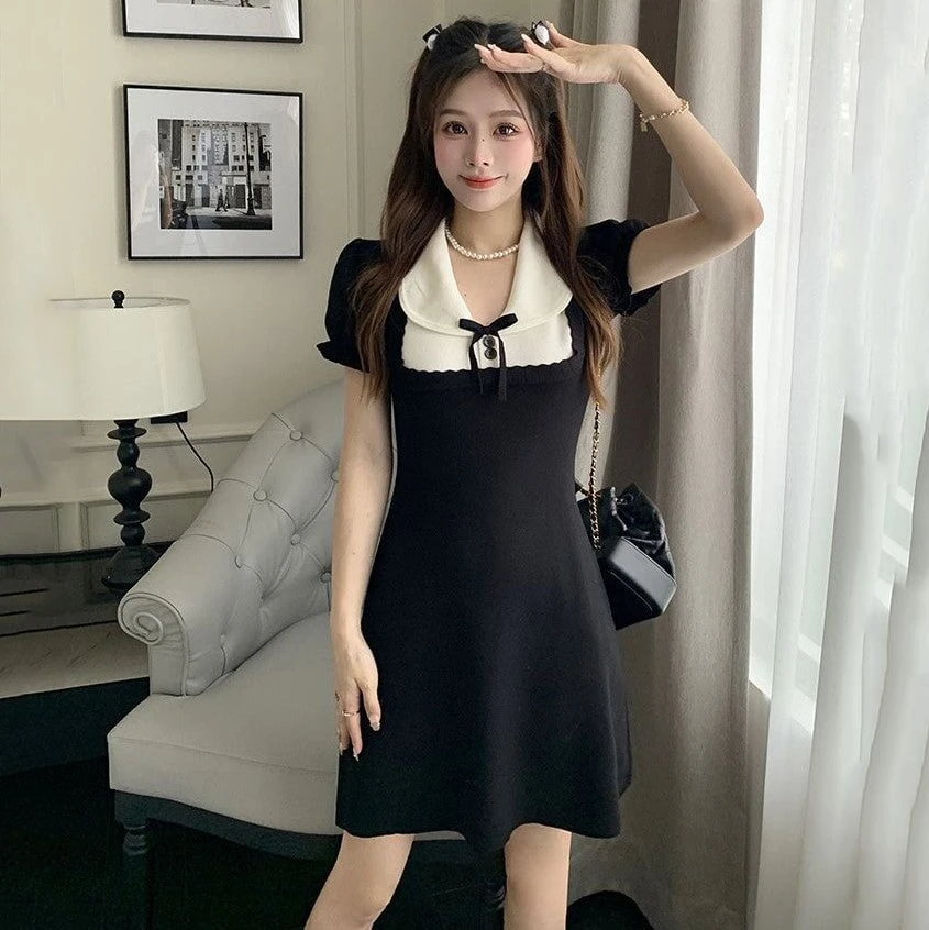 Apparel Black And White French Style Vintage Dress - Image 3