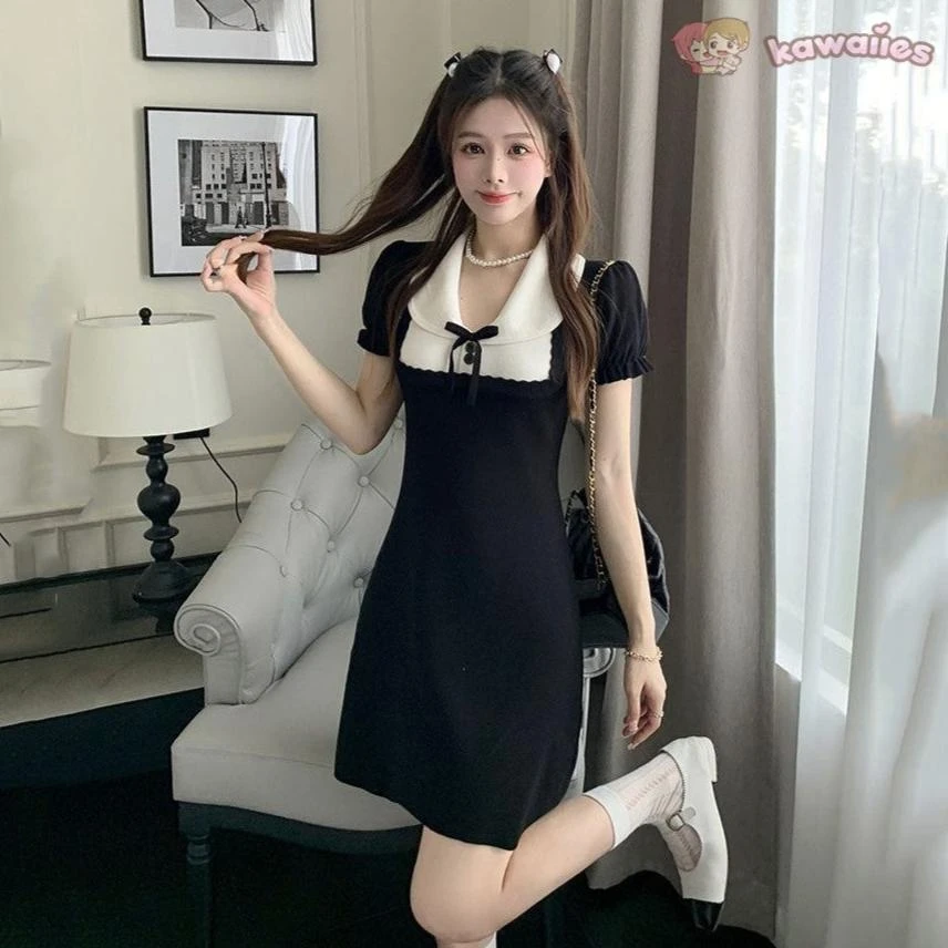 Apparel Black And White French Style Vintage Dress - Image 5