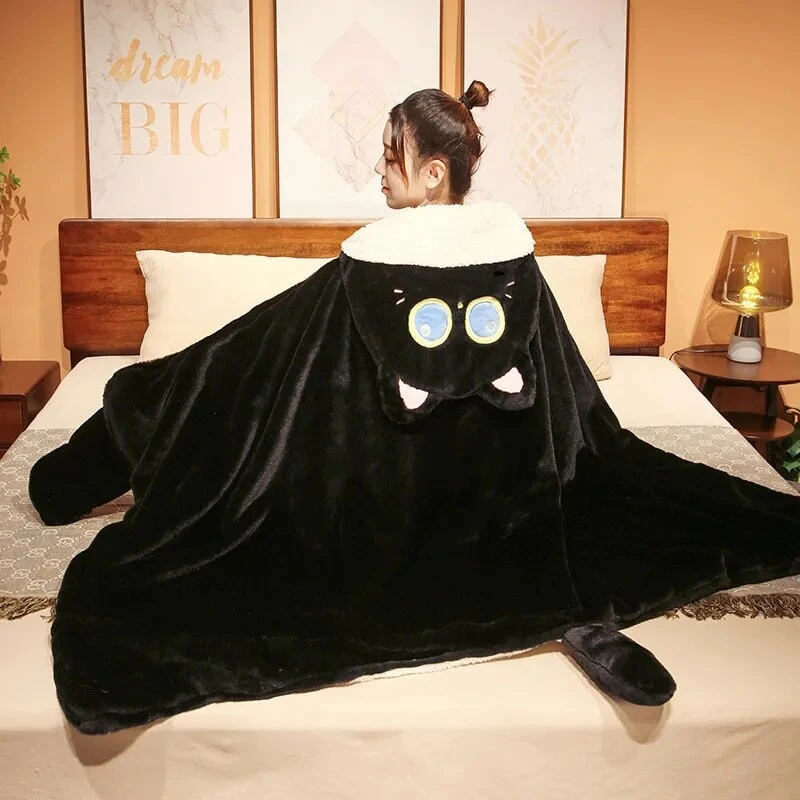 Apparel Black Cat Green Dino Plush Cape Hoodie Blanket - Image 18