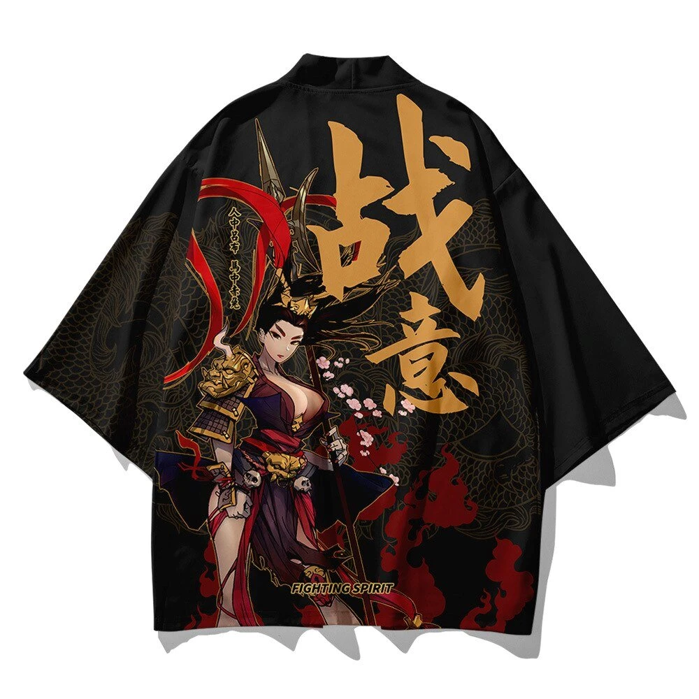 Apparel Black Japanese Female Fighter Mens Two-Piece Kimono Yukata Top & Pants Sets - Image 12