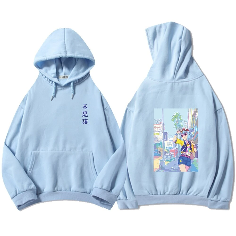 Apparel Blue Anime City Girl Unisex Kawaiies Hoodie - Image 2