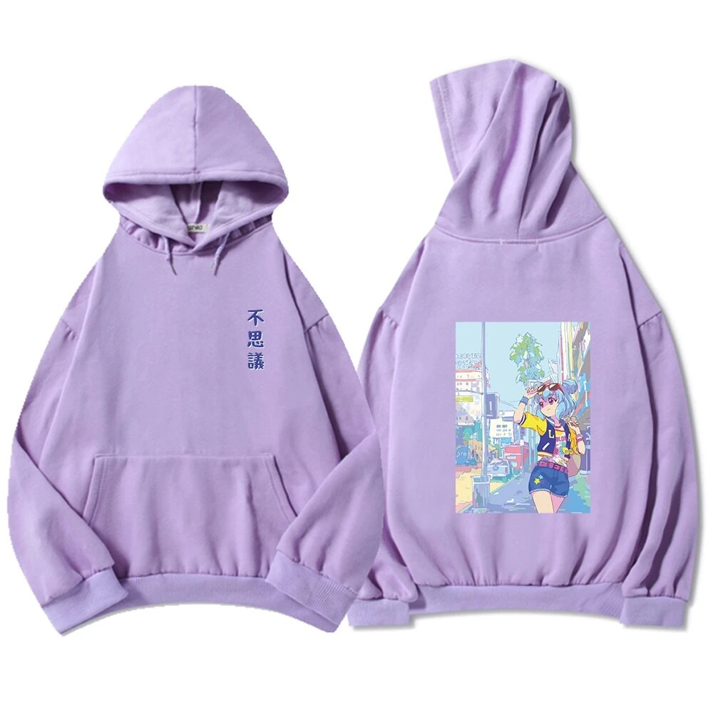 Apparel Blue Anime City Girl Unisex Kawaiies Hoodie - Image 5