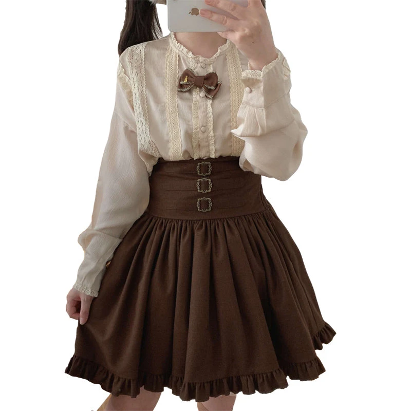 Apparel Brown Black Lolita Kawaii Gothic Elegant Long Women Skirt - Image 7