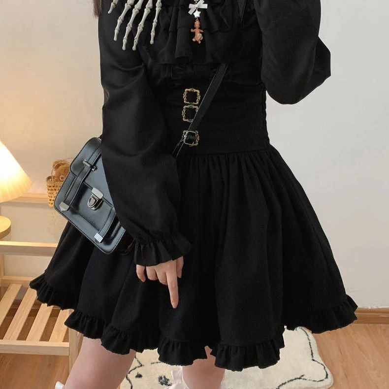 Apparel Brown Black Lolita Kawaii Gothic Elegant Long Women Skirt - Image 2