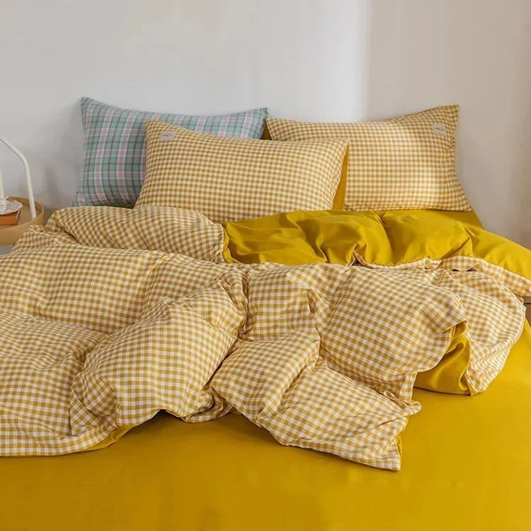 Brown Blue Mustard Mini Checked Bedding Set - Image 19