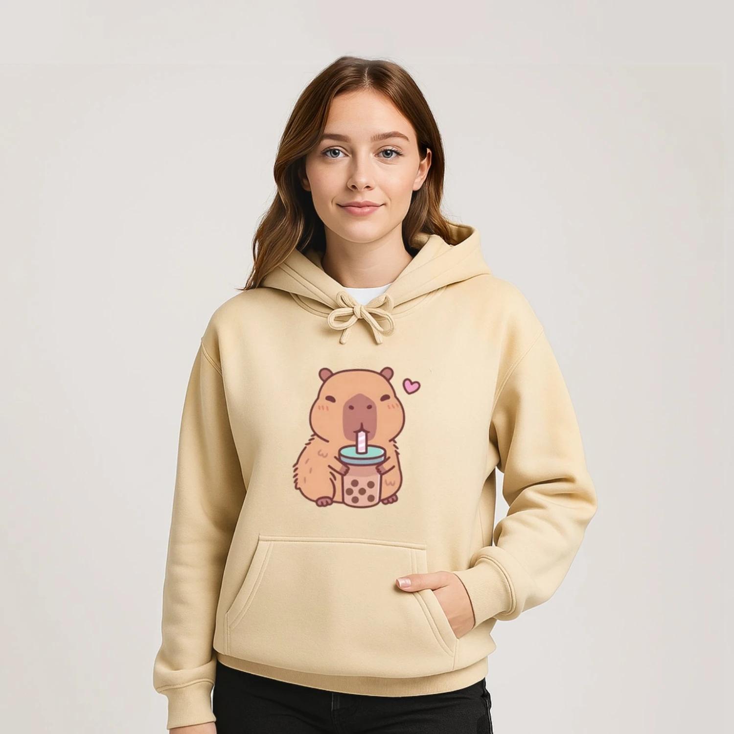 Apparel Capybara Drinking Bubble Tea Unisex Hoodie - Image 2