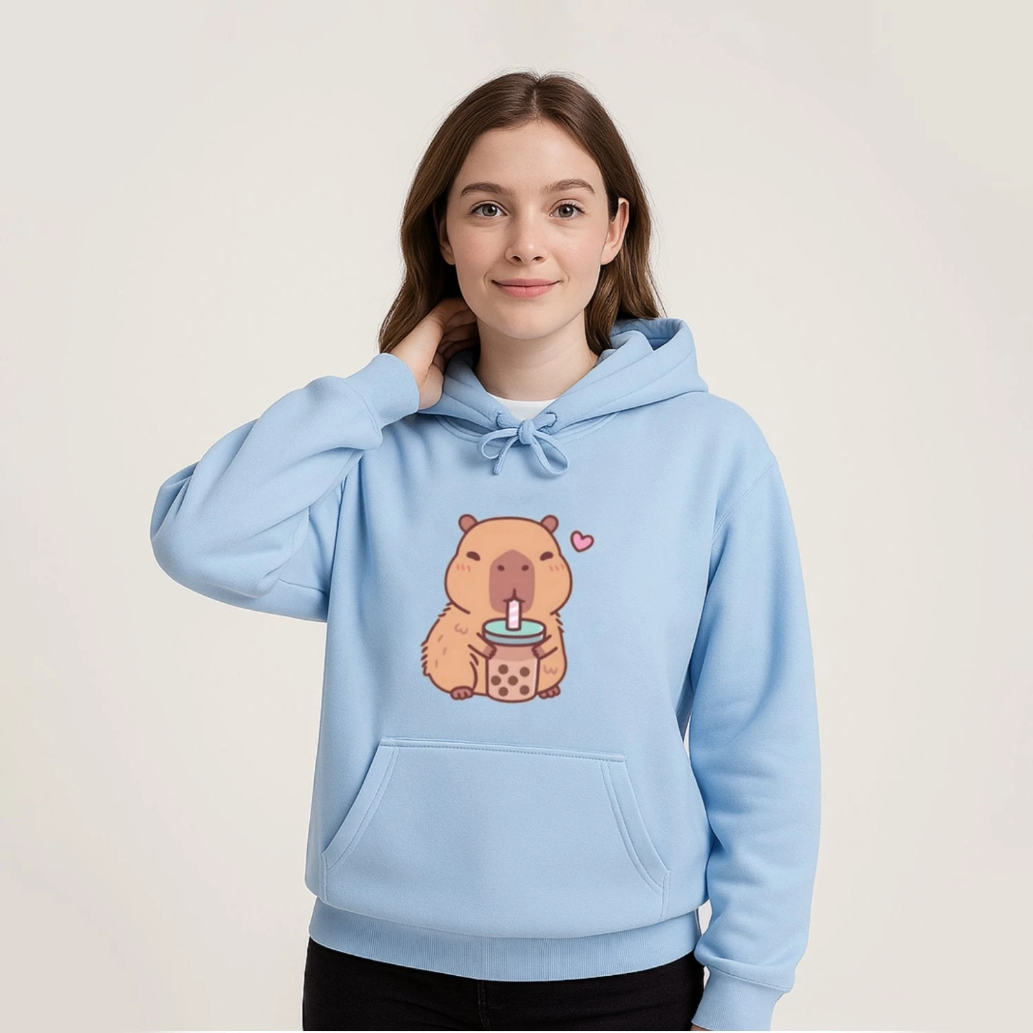 Apparel Capybara Drinking Bubble Tea Unisex Hoodie