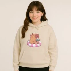 Apparel Capybara Floating & Sipping Bubble Tea Unisex Hoodie