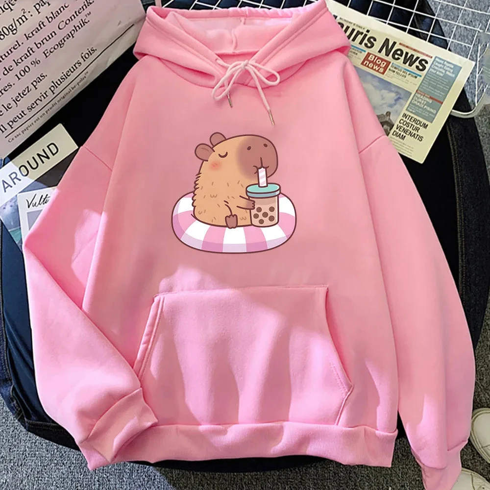Apparel Capybara Floating & Sipping Bubble Tea Unisex Hoodie - Image 3