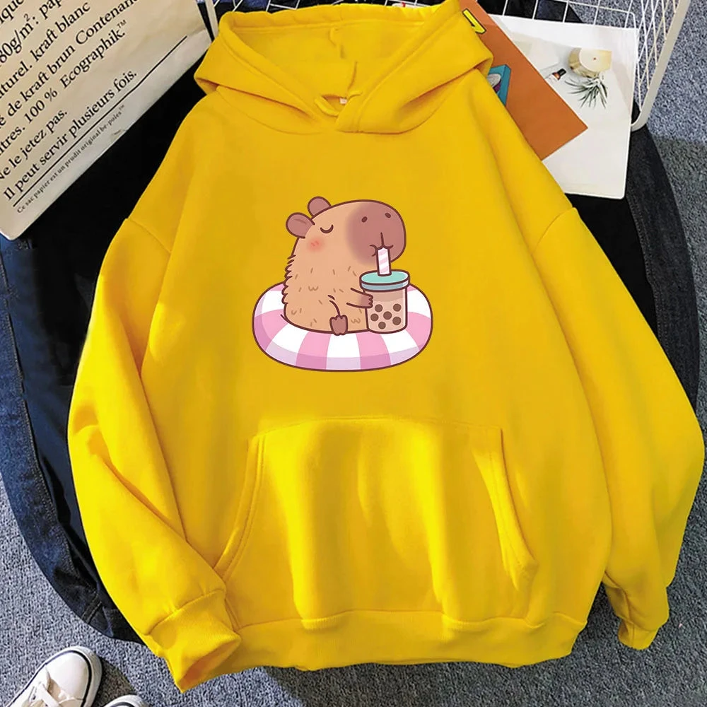Apparel Capybara Floating & Sipping Bubble Tea Unisex Hoodie - Image 9