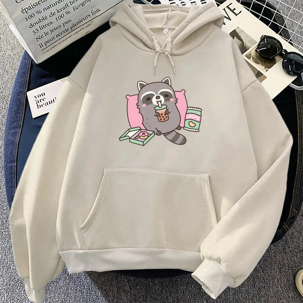 Apparel Cartoon Raccoon Bubble Tea Unisex Hoodie - Image 3