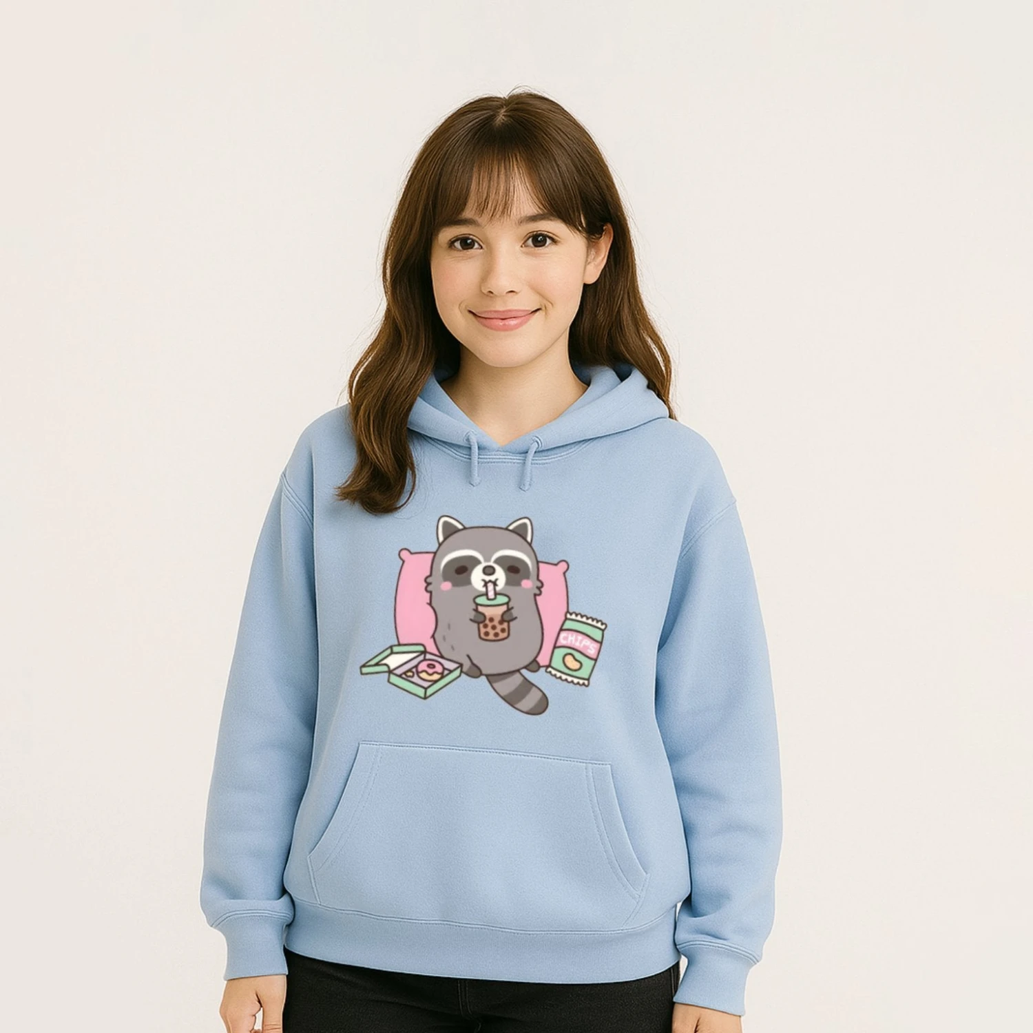 Apparel Cartoon Raccoon Bubble Tea Unisex Hoodie - Image 2
