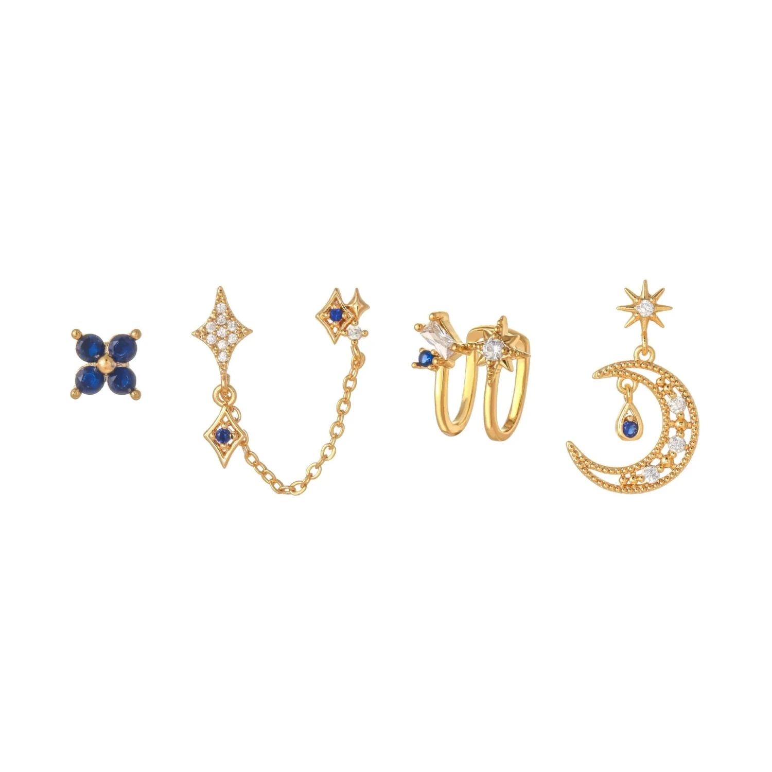Celestial Moon & Star 18k Gold-plating Earrings (4pc Set) - Image 6
