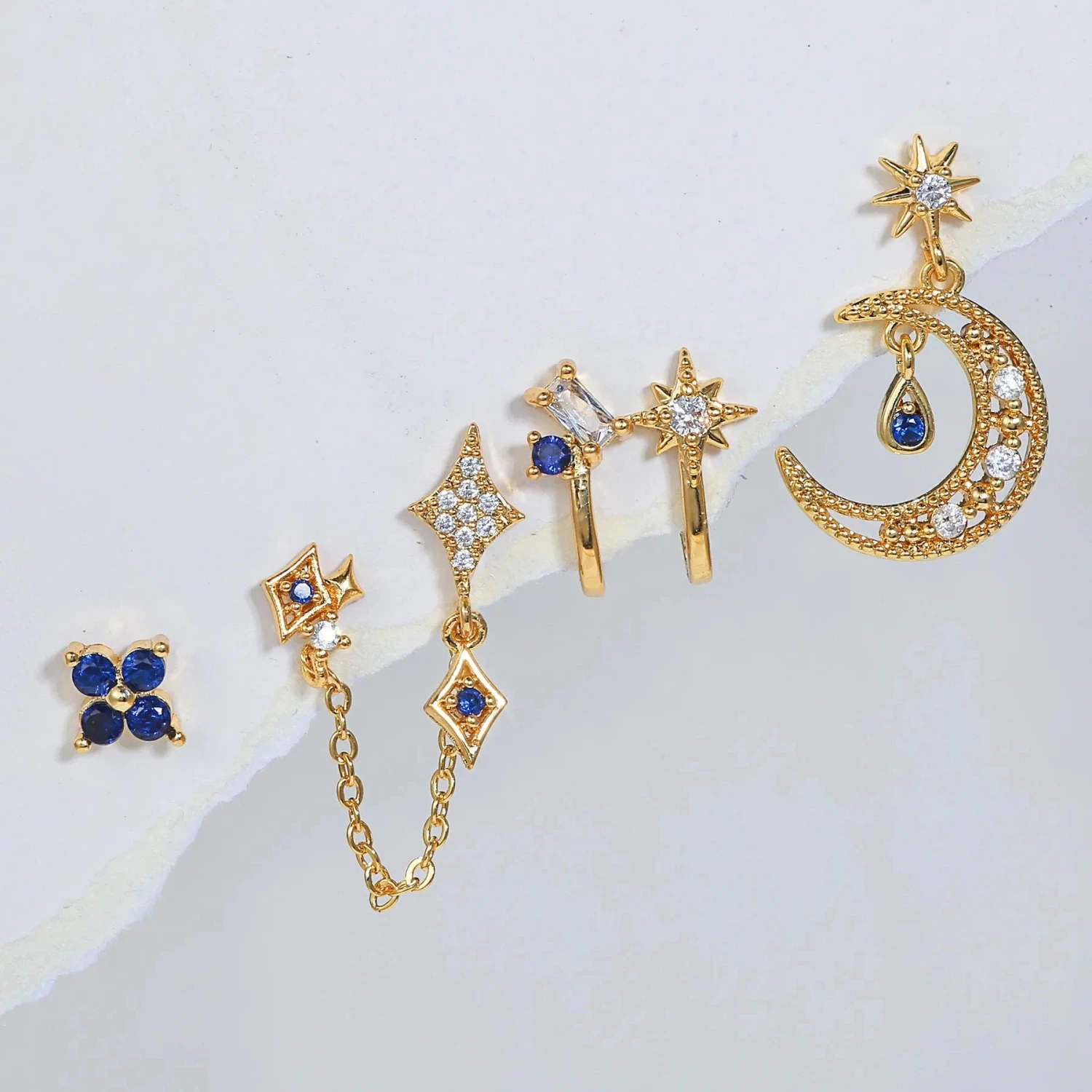 Celestial Moon & Star 18k Gold-plating Earrings (4pc Set) - Image 2