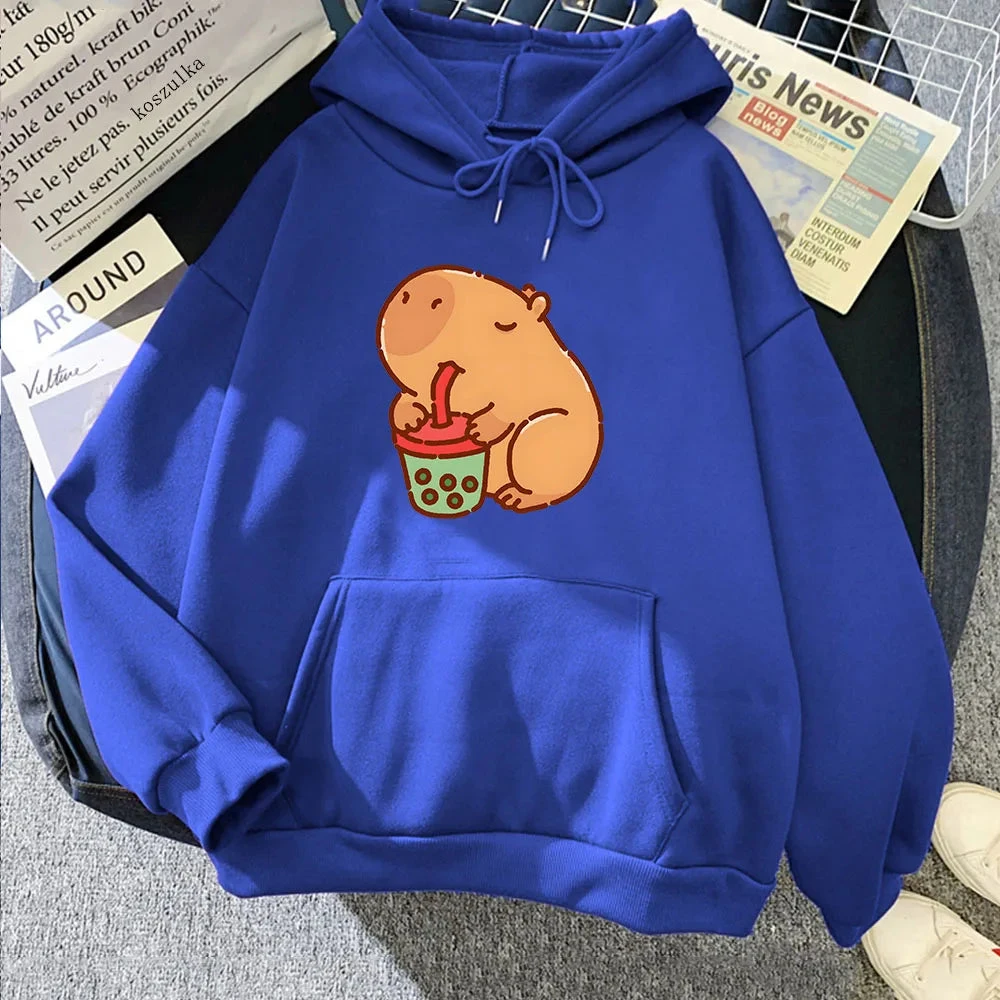 Apparel Chonky Capybara Drinking Matcha Bubble Tea Unisex Hoodie - Image 2