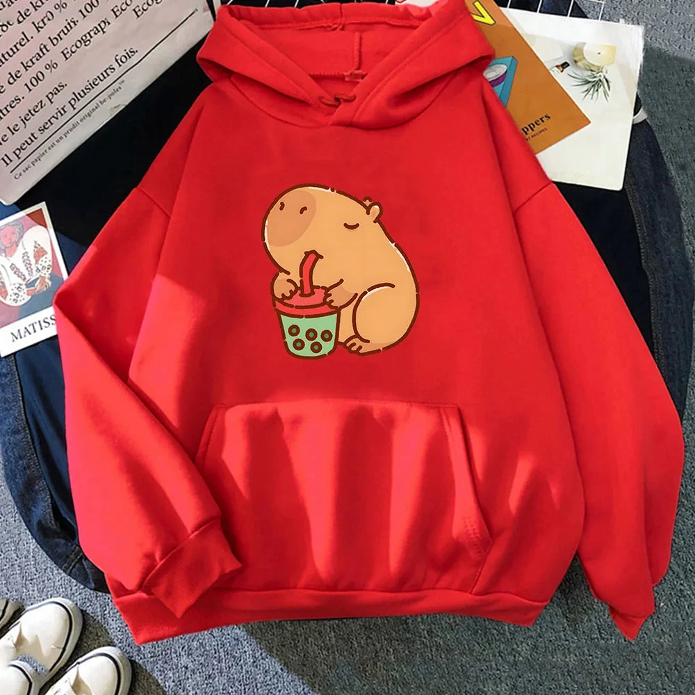Apparel Chonky Capybara Drinking Matcha Bubble Tea Unisex Hoodie - Image 9