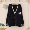 Apparel Cute Bunny Long Sleeve Knitted Pink Cream Black Cardigans Tops
