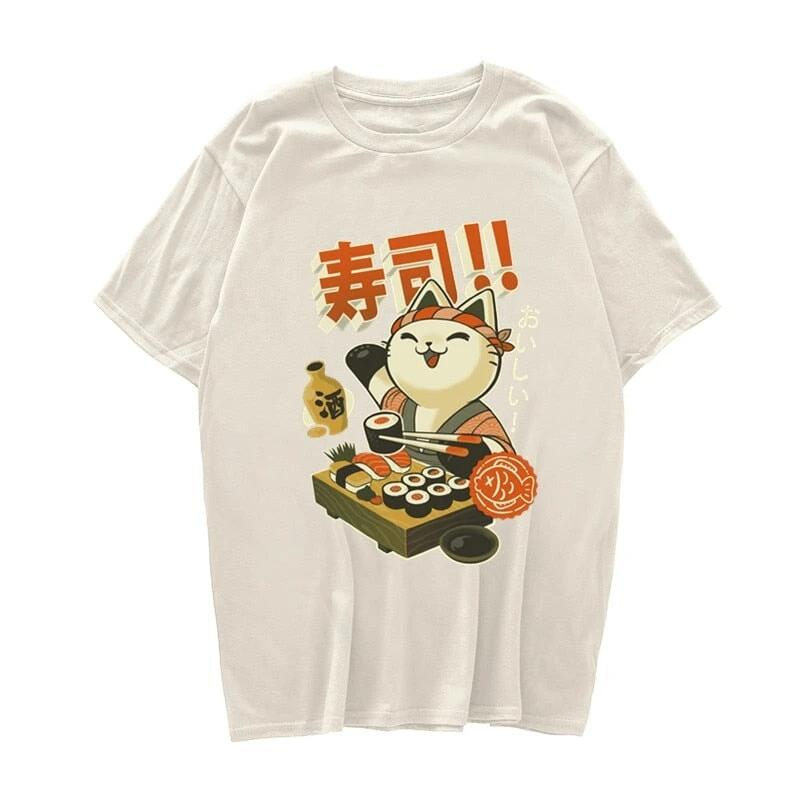 Apparel Cute Cat Eating Sushi Unisex Tee