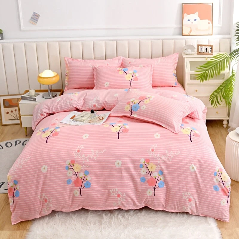 Elegant Blue Pink Floral Bedding Set Collection - Image 2