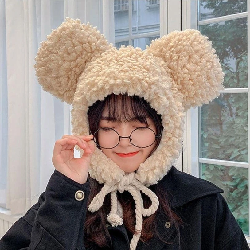 Apparel Faux Fur Large Bear Ears Tassel Beanie Hat - Image 7