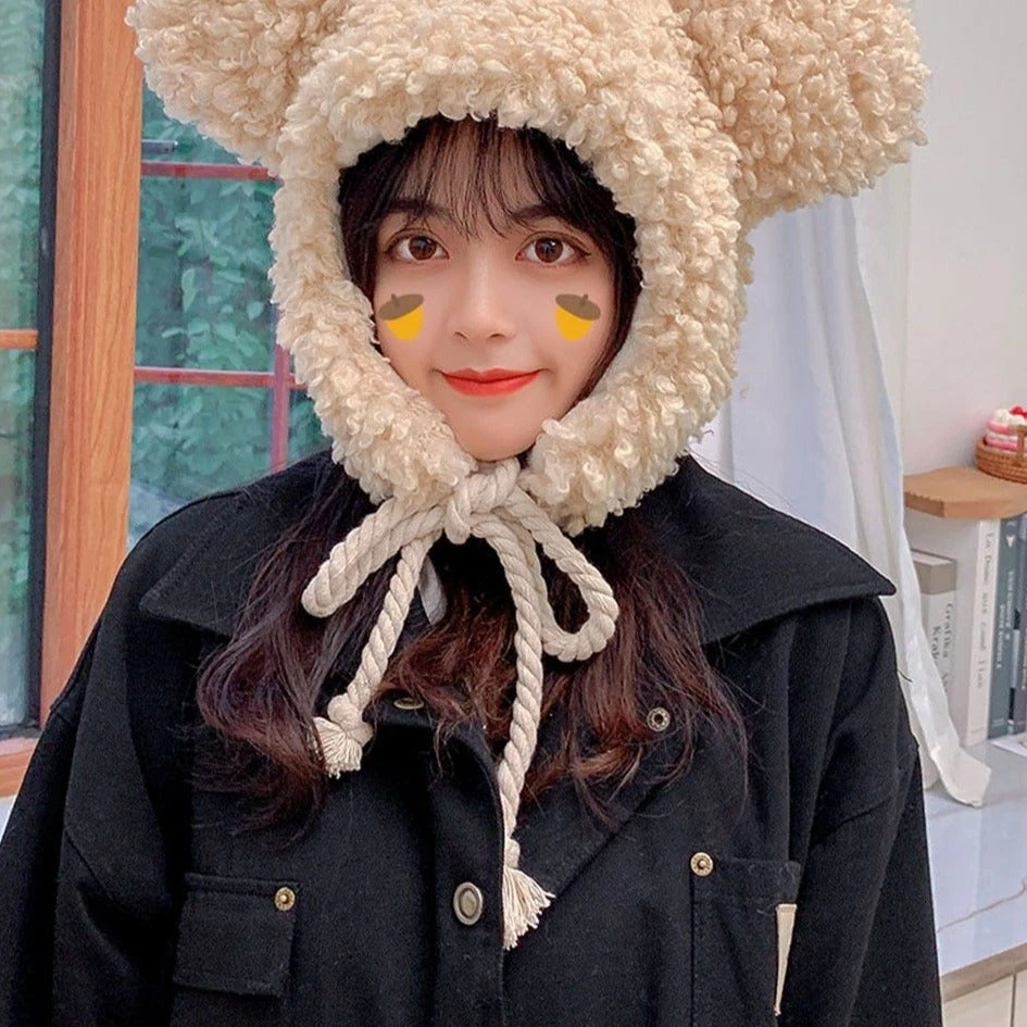 Apparel Faux Fur Large Bear Ears Tassel Beanie Hat - Image 13