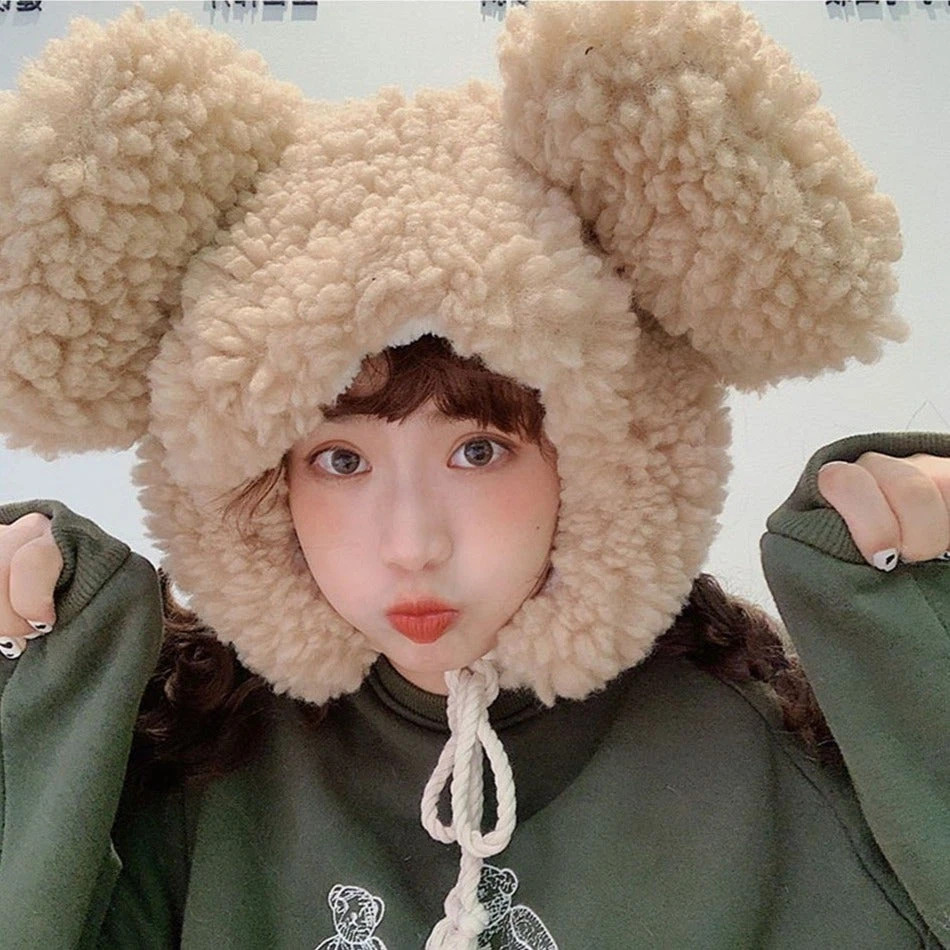 Apparel Faux Fur Large Bear Ears Tassel Beanie Hat - Image 10
