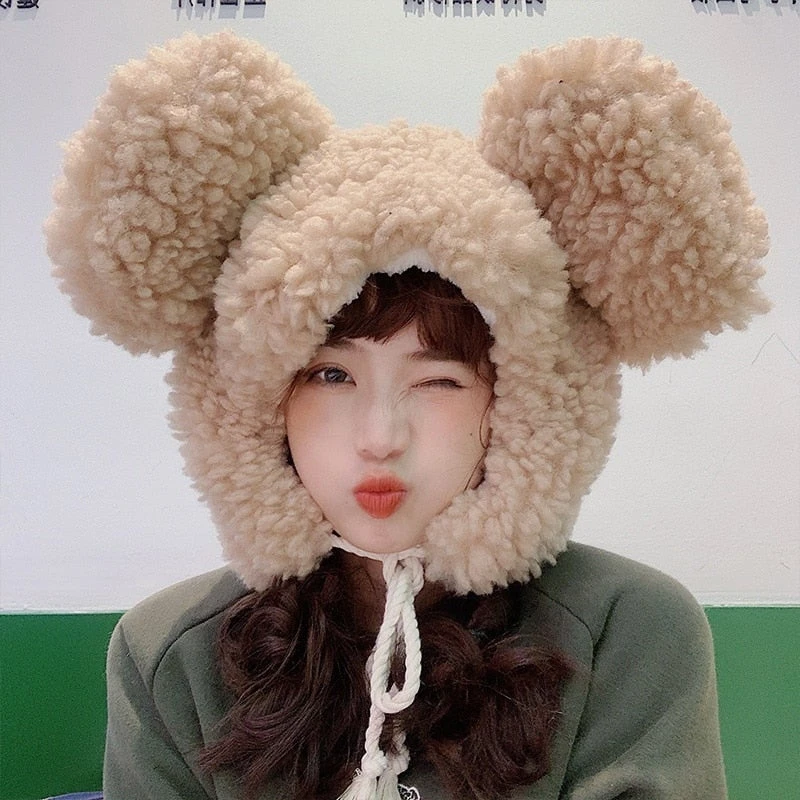 Apparel Faux Fur Large Bear Ears Tassel Beanie Hat - Image 14