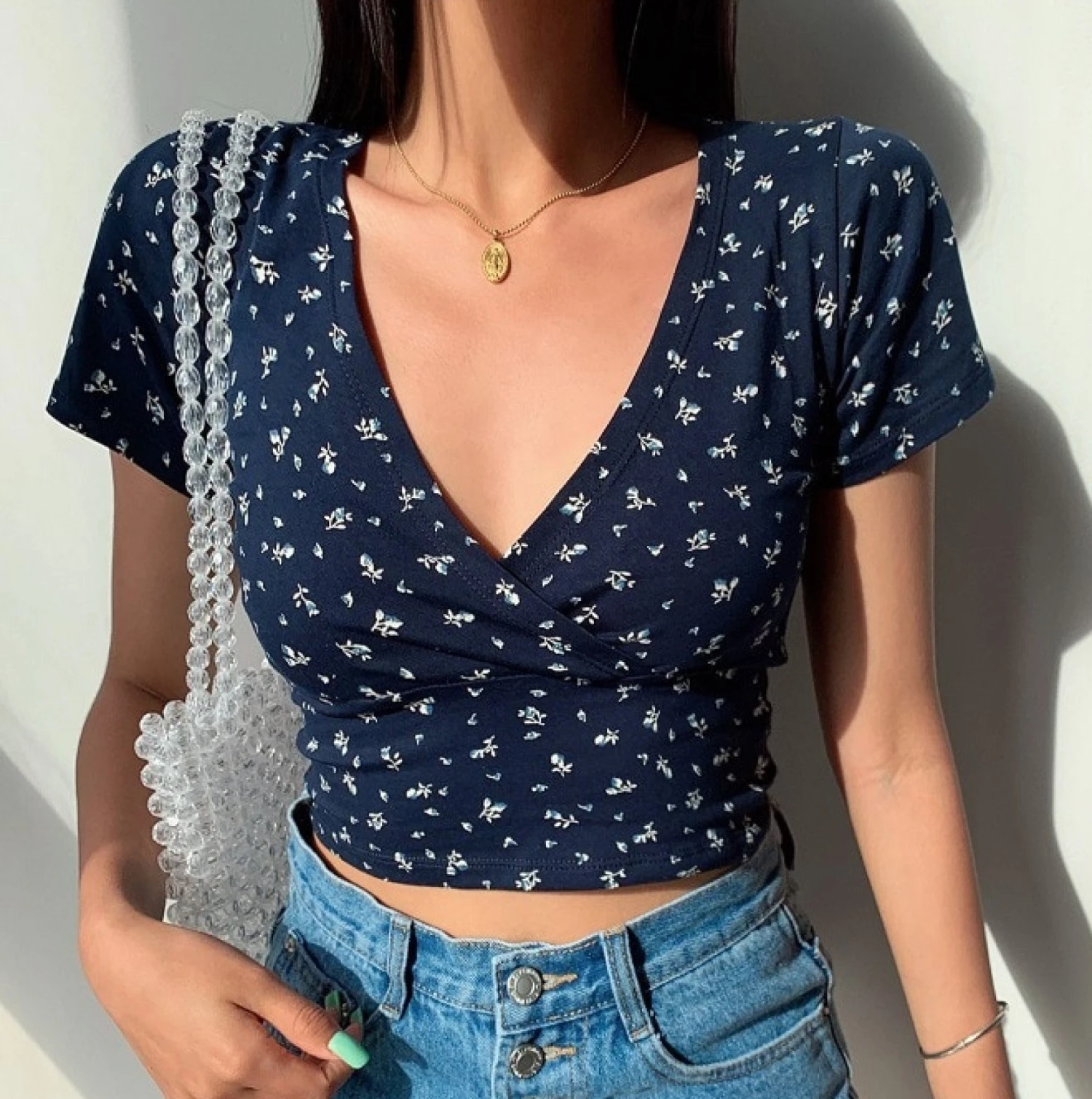 Apparel Floral V-Neck Women's Cross Crop Top - Image 11