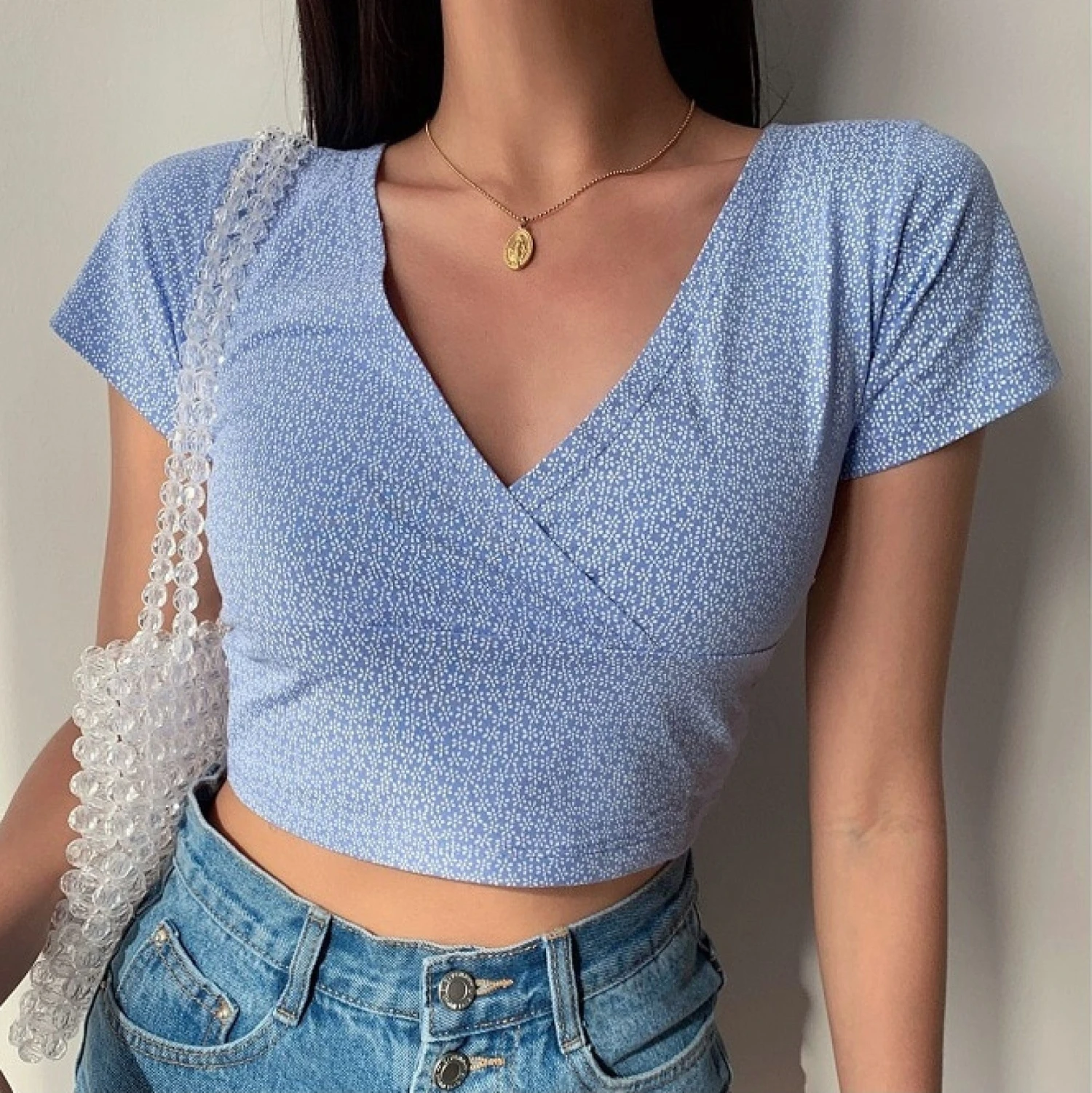 Apparel Floral V-Neck Women's Cross Crop Top - Image 20