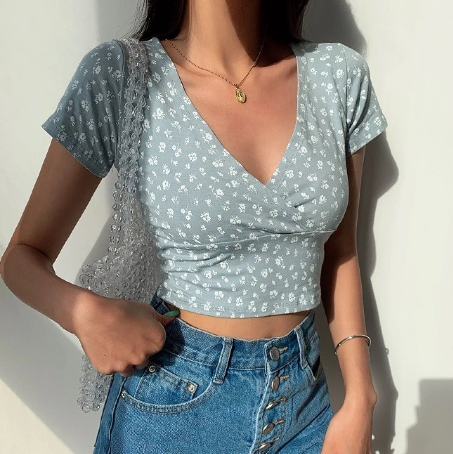 Apparel Floral V-Neck Women's Cross Crop Top - Image 17