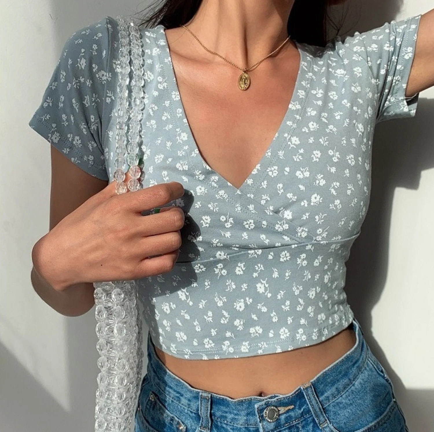 Apparel Floral V-Neck Women's Cross Crop Top - Image 15