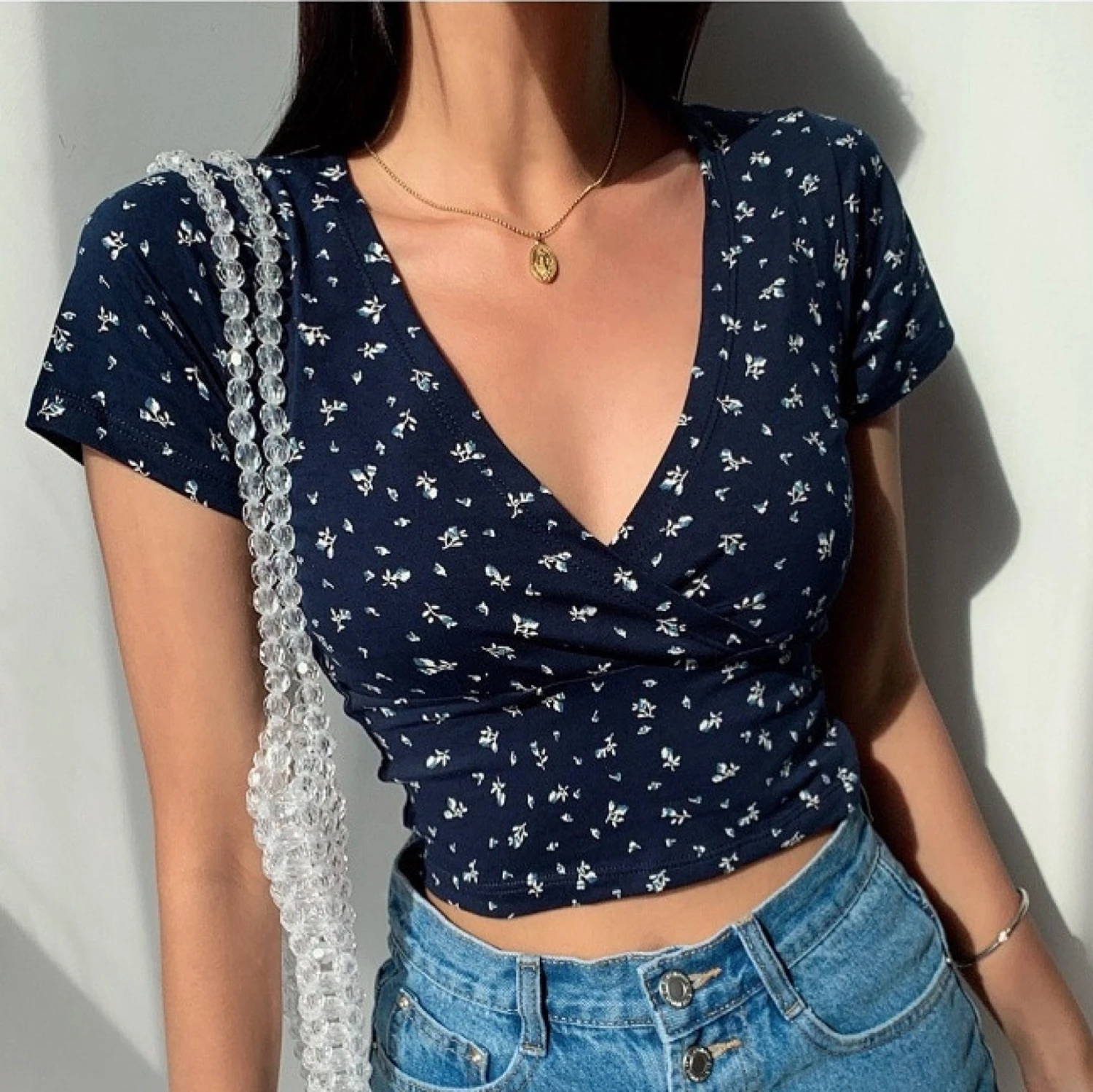 Apparel Floral V-Neck Women's Cross Crop Top - Image 10