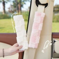 Accessories Fluffy Checkered Plush Car Seat Belt Cover Shoulder Strap Accessory