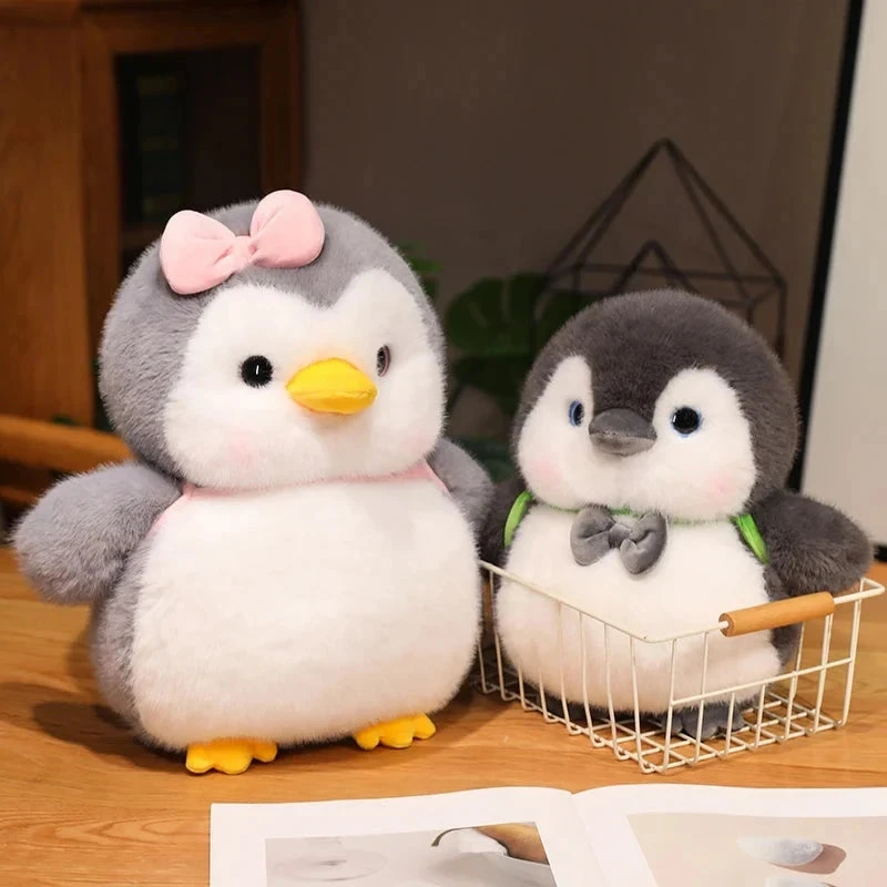 Fluffy Gray Penguin Plushie With Turtle Backpack - Image 4