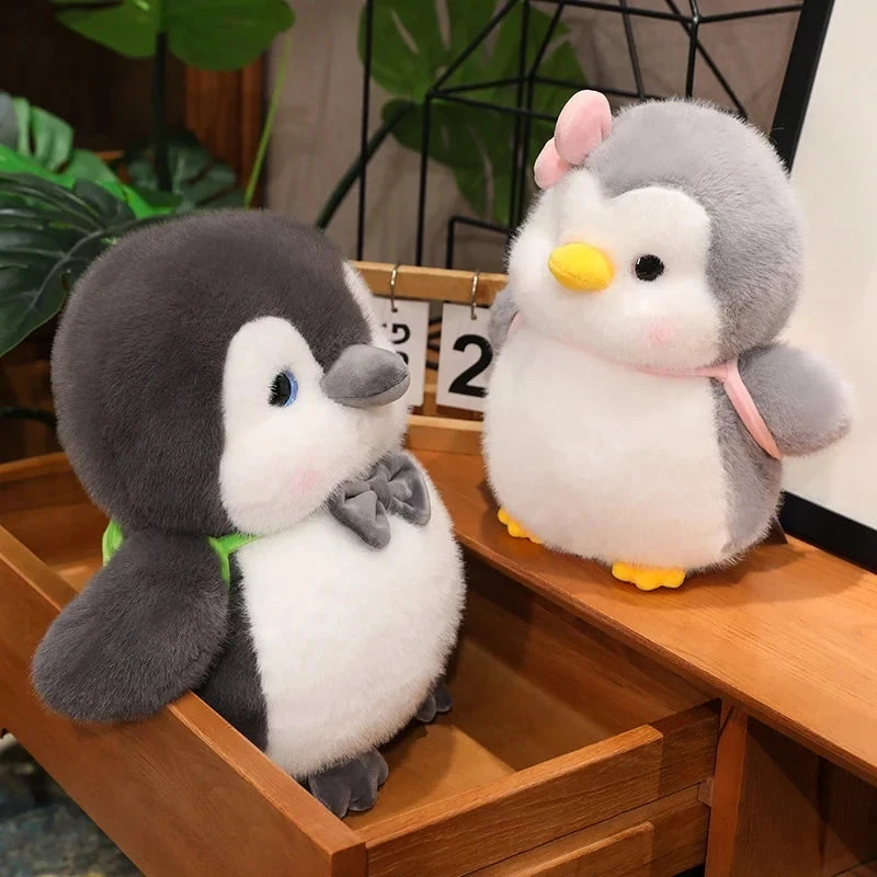 Fluffy Gray Penguin Plushie With Turtle Backpack - Image 7