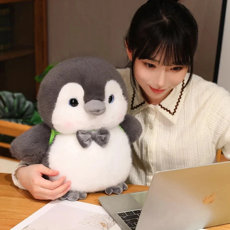Fluffy Gray Penguin Plushie With Turtle Backpack - Image 18