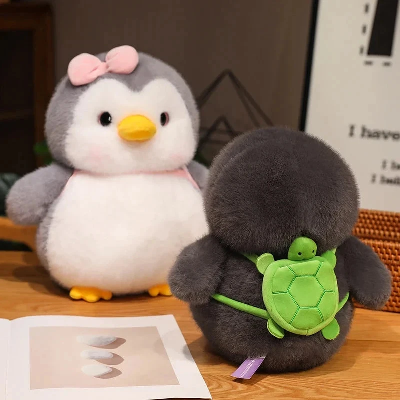 Fluffy Gray Penguin Plushie With Turtle Backpack - Image 3