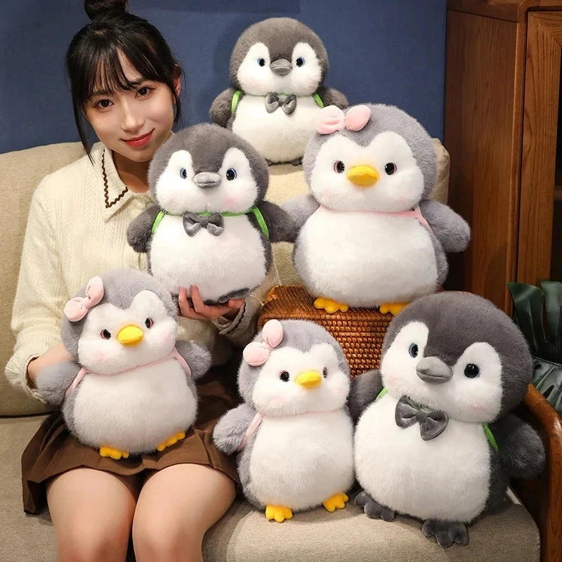 Fluffy Gray Penguin Plushie With Turtle Backpack - Image 2