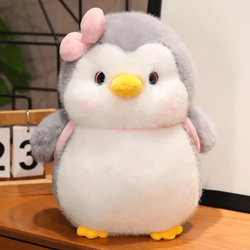 Fluffy Gray Penguin Plushie With Turtle Backpack - Image 14