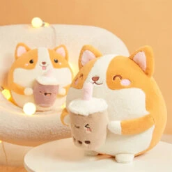 Fluffy Round Chubby Corgi Bubble Tea Plushie