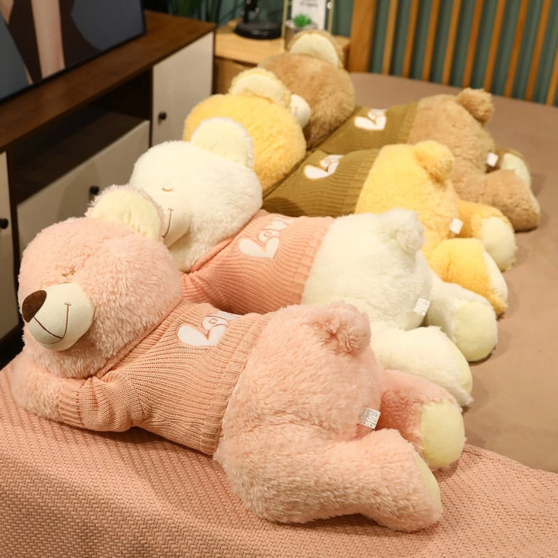 Fluffy Sleeping Brown White Dog Bear Plushie - Image 16