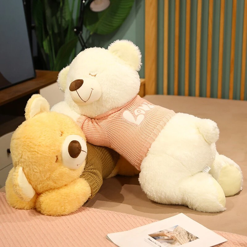 Fluffy Sleeping Brown White Dog Bear Plushie - Image 8