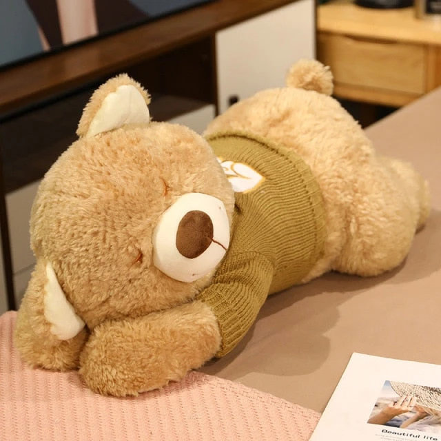 Fluffy Sleeping Brown White Dog Bear Plushie - Image 6